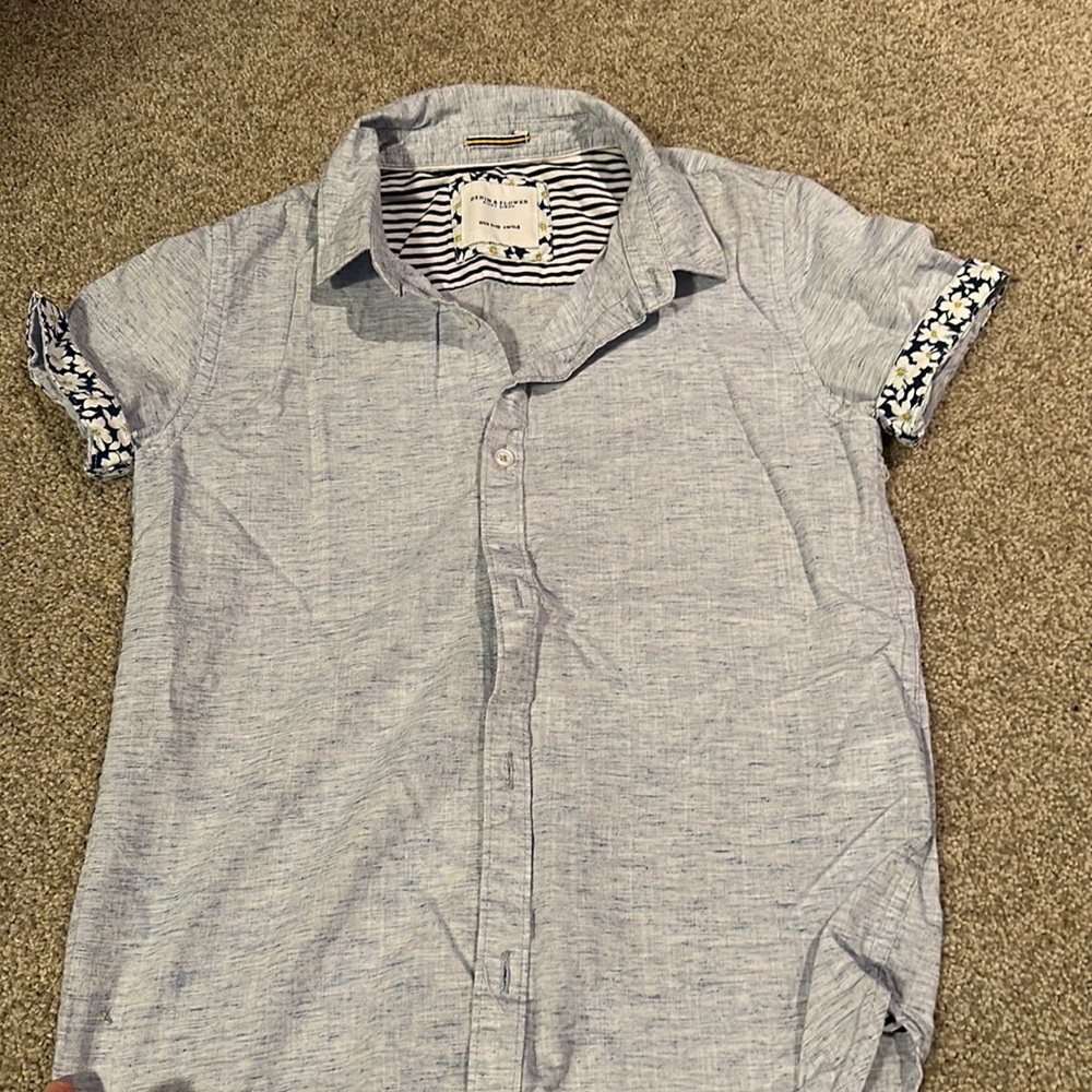 Boys Denim & Flower Short Sleeve Button Down Shirt - size 9/10 (140cm)